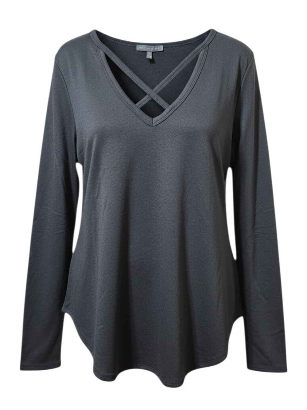 WEST COAST LOVE  Long Sleeve Crisscross V-Neck Top - Charcoal Gray
